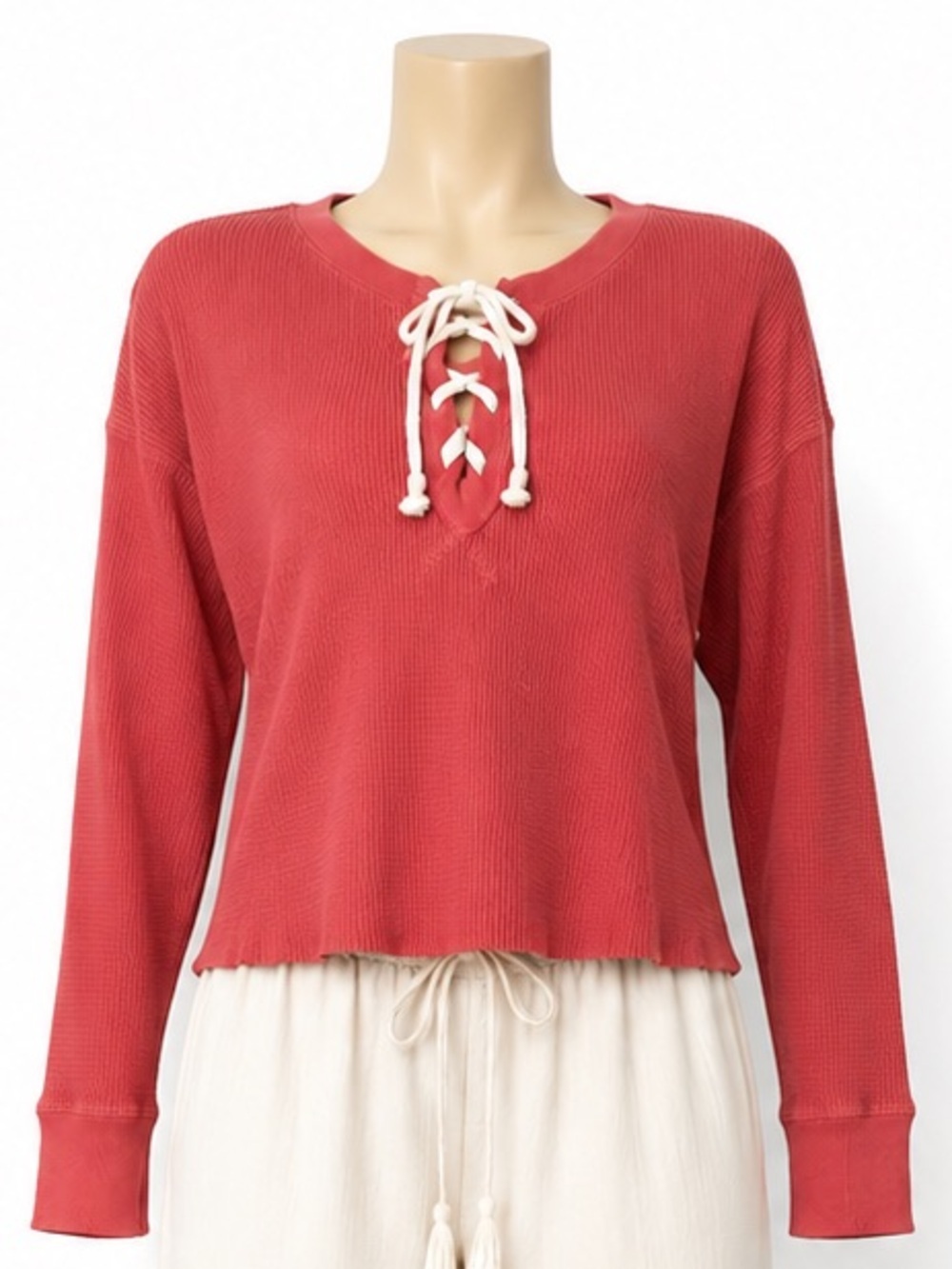 Abercrombie & Fitch Coral Lace-Up Thermal Top Boho Coastal Cottagecore Size Smal